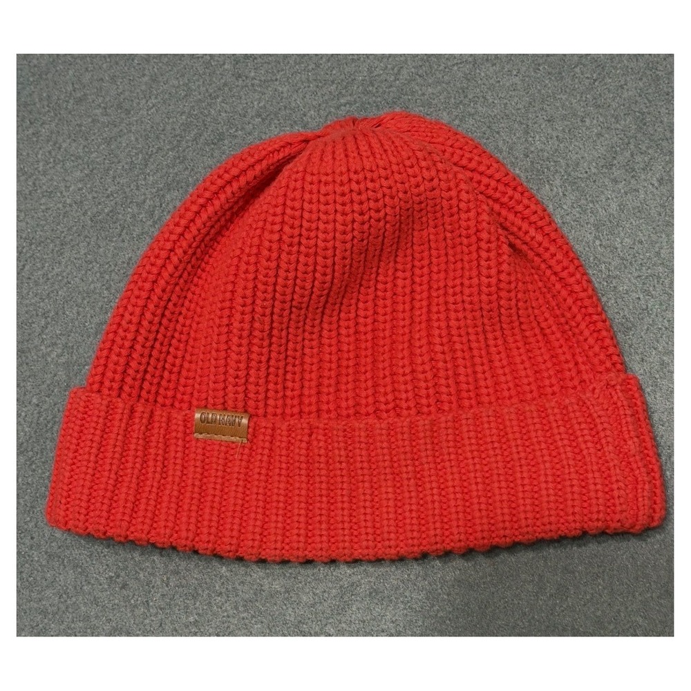 Old Navy Red Ribbed Knit Beanie‎ sz S Hat Cotton Fisherman Cuffed Winter Cozy